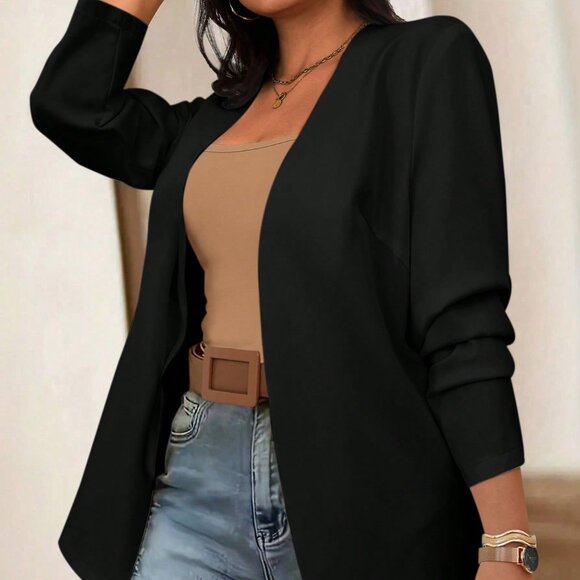 Black Casual Women's Plus Size Long Sleeve Blazer - Picture 1 of 8
